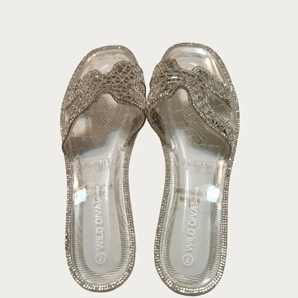 Wild Diva CLEAR MIRRORED Glam Slide Sandals, SIZE 7 - Picture 7 of 13
